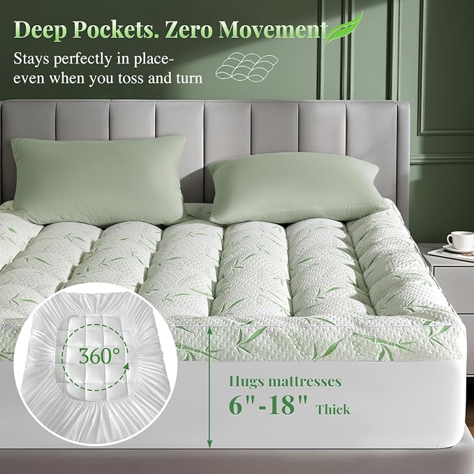 LIANLAM Mattress Topper,1200 GSM Cooling Mattress Pad,2In Extra Thick Pillow Top for Back Pain with 6"-18" Deep Pocket(Queen,60"x80")
