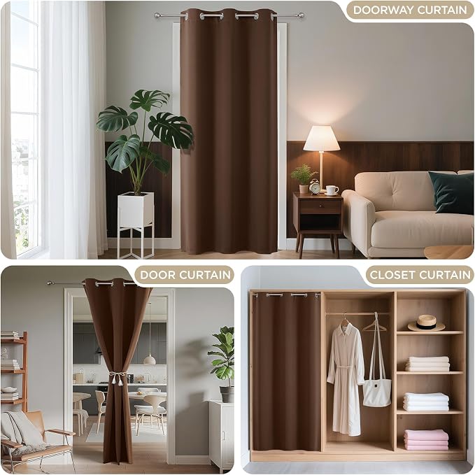 Joydeco Door Curtain Blackout Curtains for Doorway Privacy Closet Drapes | Room Divider Curtains for Bedroom Living Room, Sliding Door Curtains for Open Closet (Brown, 40Wx78L, 1 Panel)