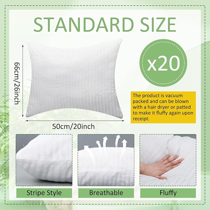 Barydat 20 Pcs Standard Bed Pillows for Sleeping,20 x 26 Inch | Soft, Hotel Bedding Pillows Inserts, for Stomach Side and Back Sleepers, Hotels Guesthouses Dormitories Nursing Home and More