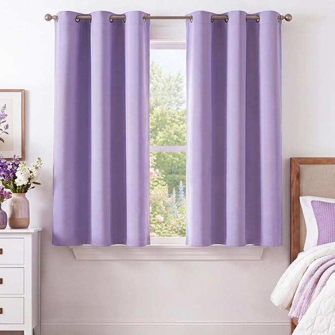 NICETOWN Lavender Purple 54 Inches Long 2 Panels for Girls Room, Bedroom, Nursery Thermal Insulated Blackout Drapes Solid Grommet Noise Reducing Window Curtains, W40