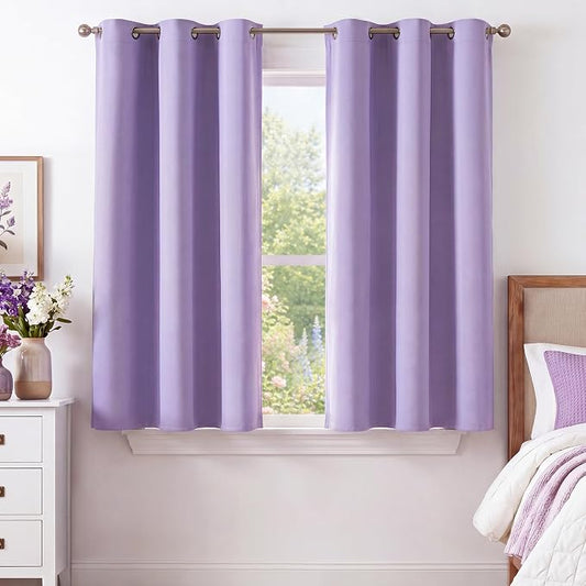 NICETOWN Lavender Purple Room Darkening Curtains 50 Inches Long 2 Panels for Girls Room, Bedroom, Nursery Thermal Insulated Blackout Drapes Solid Grommet Noise Reducing Window Curtains, W40