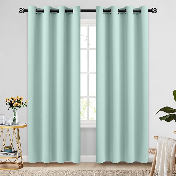 COSVIYA Grommet Blackout Room Darkening Aqua Curtains 84 inch Length 2 Panels,Thick Polyester Light Blocking Insulated Thermal Window Curtain Drapes for Bedroom/Living Room,52x84 inches | Light Blocking Insulated Thermal Curtains for Living Room, Black...