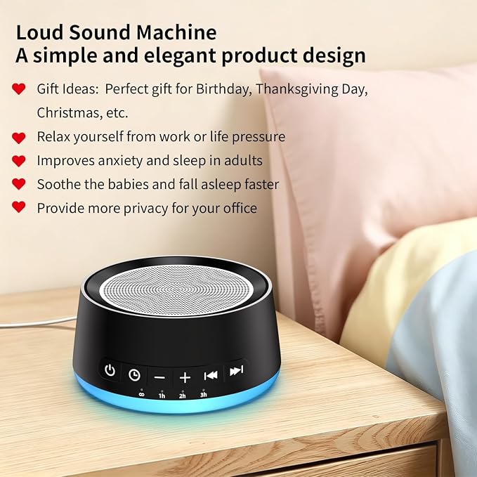 White Noise Machine Night Light Sound Machine with 30 Soothing Sounds 12 Colors Light Sleep Machine for Baby Kids Adults Brown Pink Nosie Machine with 32 Volume Levels for Office Home Travel
