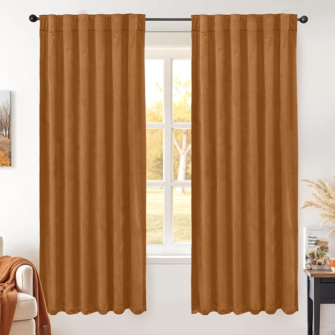 BGment Orange Blackout Velvet Curtains 2 Panels for Bedroom, 52 x 72 Inch | Thermal Insulated, Noise Reducing, Energy Saving, Luxury, Super Soft, Living Room Thick Window Curtains, Back Tab Rod Pocket