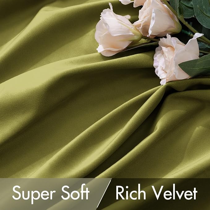 MIULEE Velvet Curtains 52x84 inches 2 Panels Moss Green Blackout Curtains | Luxury, Bedroom Living Room, Thermal Insulated, Super Soft Window Drapes, Rod Pocket & Back Tab