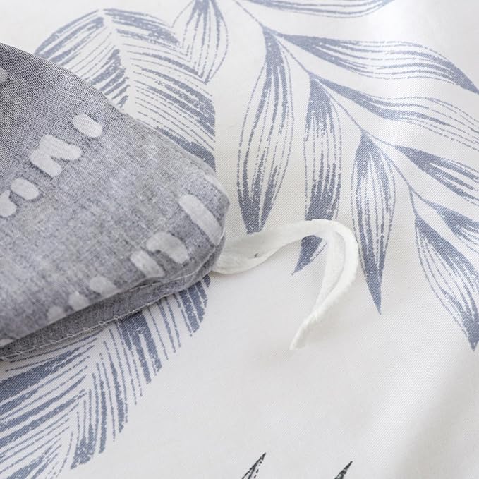 OAITE Queen Duvet Cover Set 3pcs 100% Cotton with Light Blue Tropical Leaf | Soft, Breathable,Long-lasting,Comfort,Hidden Zipper,8 Corner Ties,Easy Care for All Season