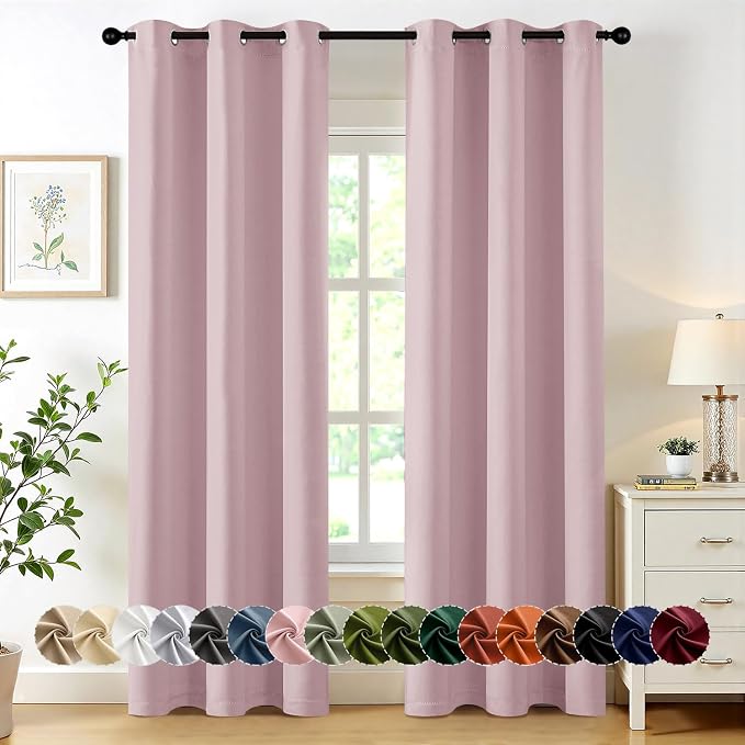MIULEE Blackout Curtains for Bedroom 2 Panels 40 x 72 Inch Long Blush Pink | Thermal Insulated, Living Room Darkening Grommet Drapes, Noise Reducing, Light Blocking Window Treatments