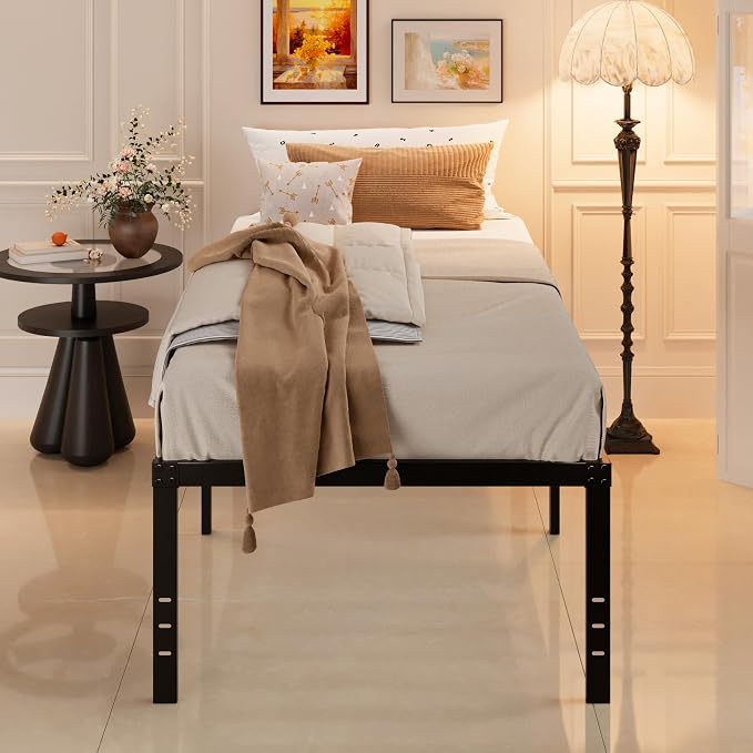 Maenizi Twin Bed Frames, 20 Inch Heavy Duty Metal Bed Frame Twin | Support Up to 2500 lbs No Box Spring Needed Easy Assembly, Noise Free, Black