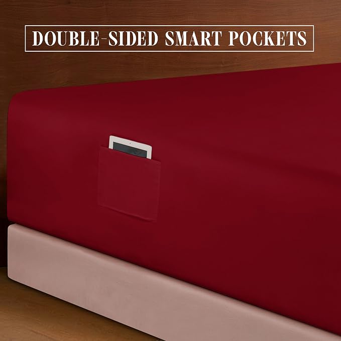 Elegant Comfort Luxurious 1500 Premium Hotel Quality Microfiber 4-Piece Sheet Set, 18-24 Inches Deep - Extra Deep Pocket Sheets - Ultra Soft 4PC Deep Pocket Sheets, Queen, Burgundy