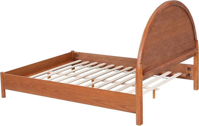 Christopher Knight Home Elsinore Full Size Bed Frame with Arched Headboard, Modern Wooden Platform Bed, Wood Bed Support and Slats, No Box Spring Needed, Full Size Beds for Adult, Light Brown