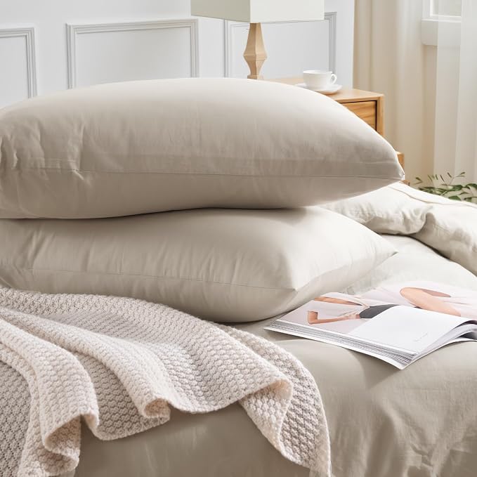 NEXHOME PRO King Duvet Cover Set – 100% Certified Organic Cotton with Washed Feel & Linen-Like Texture, Comfortable & Breathable, Home Bedding Set Light Linen (No Comforter)