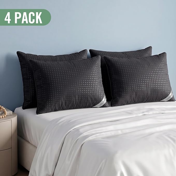 King Size Bed Pillows for Sleeping Set of 4,4 Pack Great Support Luxury Hotel Pillows for Side,Stomach and Back Sleepers(Black,4-Pack)