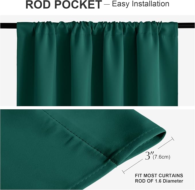 PONY DANCE Blackout Curtain Panels - Window Drapes Light Block Decorative Draperies Thermal Insulated Energy Saving for Home, 42 x 72 Inches, Hunter Green, 2 Pieces