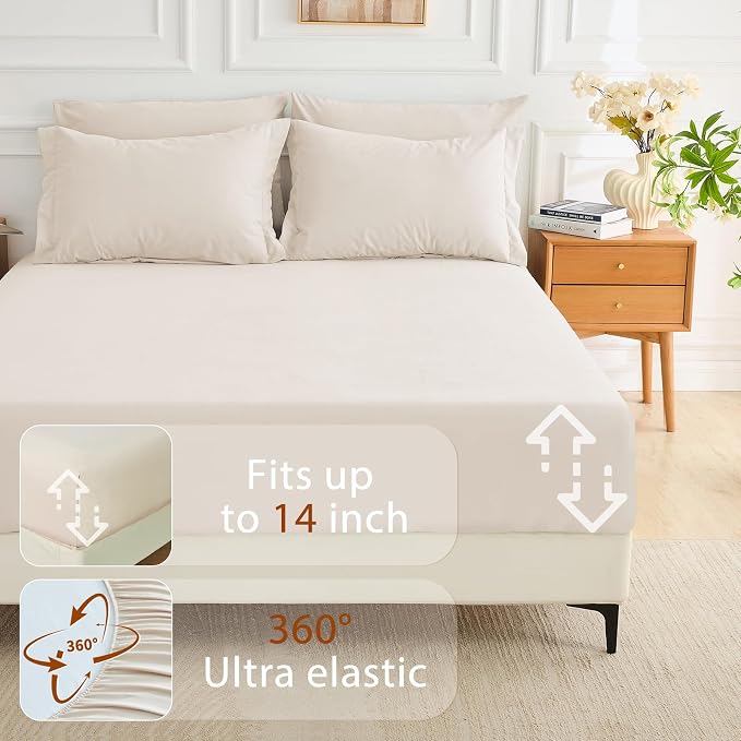 5 Pieces Twin Comforter Set, Soft Bed in a Bag Twin Size, All Season Bedding Set with Comforter, Flat Sheet, Fitted Sheet, Pillowcases & Shams, Beige
