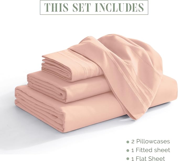 Elegant Comfort Luxury 1500 Premium Hotel Quality Microfiber 4-Piece Sheet Set - Wrinkle Resistant, All Around Elastic Fitted Sheet, Deep Pocket up to 16", Full, Blush