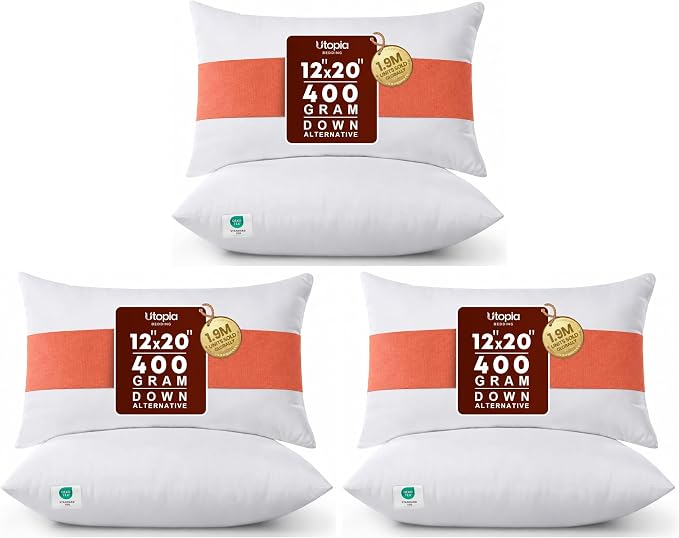 Utopia Bedding 12x20 Pillow Inserts, Set of 2, White – Indoor Decorative Throw Pillows for Bed, Sofa & Couch – Soft, Supportive & Fluffy Cushion Inserts (Pack of 3)