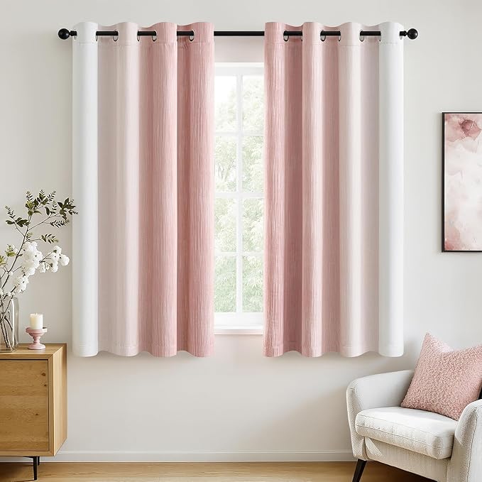 MIULEE Pink and Greyish White Ombre Blackout Curtains 52Wx63L Set of 2 | Full Room Darkening,Thermal Insulated,63 Inch Long,Grommet Drapes for Bedroom/Living Room,Modern Window Treatments
