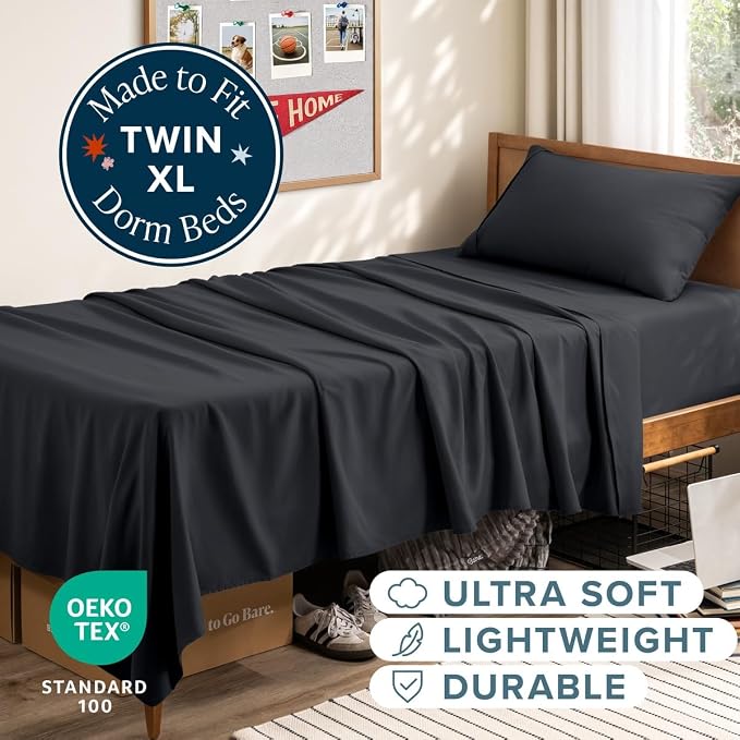 Bare Home Twin XL Sheet Set - 1800 Ultra-Soft (Twin XL, Black) | Deep Pockets 6 to 15 Inches, Breathable, Hypoallergenic, Hotel Luxury, Easy Fit, Soft, All-Season