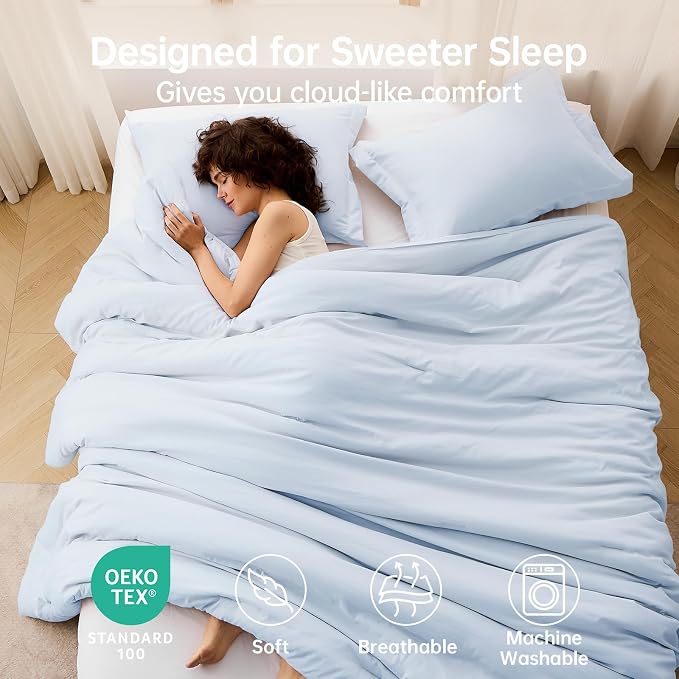 Queen Comforter Set, All Season Ultra Soft Down Alternative Bedding - 3 Piece Lightweight Bed Set Includes 1 Comforter (90"x90") and 2 Pillow Shams (20"x26"), Light Blue