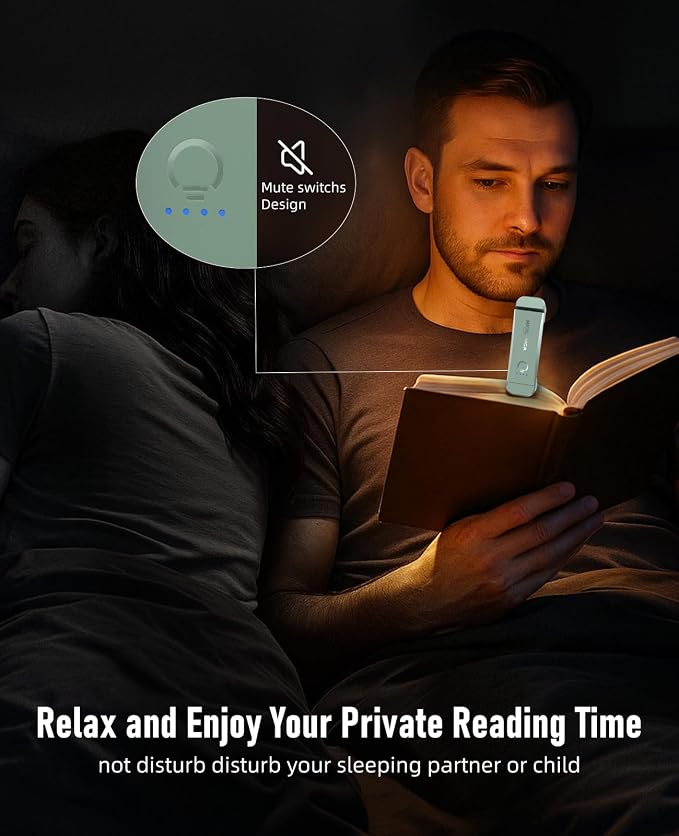 HIONXMGA 2-Pack,Rechargeable Book Lights for Reading in Bed,Green+Black | 3 Amber Colors,Stepless Dimming,Eye-Caring Mode,Up to 100H Runtime,USB Charging,Women Book Lovers,Christmas,Book Accessories