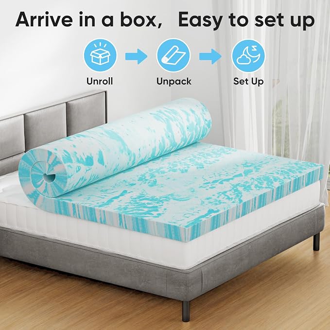 OLIXIS 2 Inch Twin Cooling Gel Infused Memory Foam Mattress Topper, Bed Pad | CertiPUR-US Certified, Soft Ventilated Pressure Relieving Bed Pad in a Box, Plush Overlay for Dorm, RV, Camper & Sleeper Sofa
