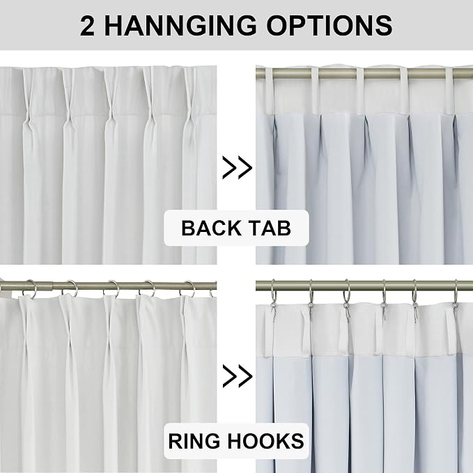 Vision Home White Pinch Pleated Full Blackout Curtains 60 inch Wide Thermal Insulated Window Panels 112 inch for Bedroom Living Room Darkening Pinch Pleat Drapes with Hooks Back Tab 60" Wx112 Lx1