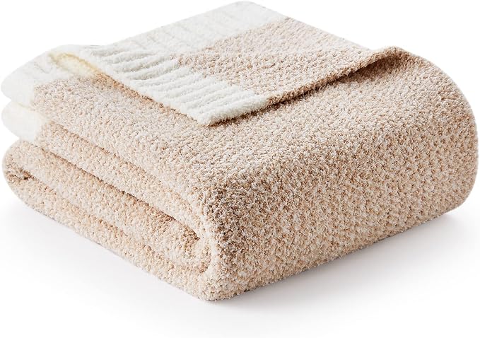 Snuggle Sac Heather Throw Blanket for Couch, Reversible Super Soft Blankets Warm Cozy Knit Fuzzy Plush Lightweight for Sofa, Bed, Camping, Picnic (Heather Beige, Throw(50"x60"))