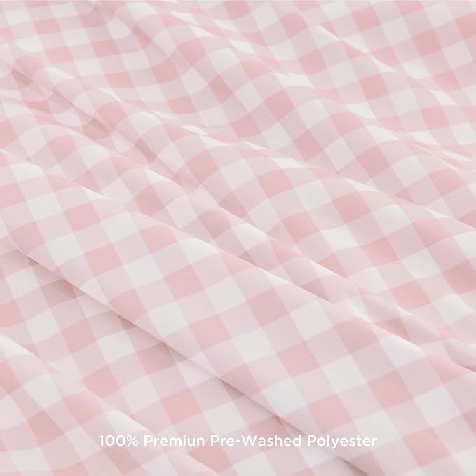 Andency Pink Gingham Duvet Cover King, Ruffle Shabby Chic Bedding Set 3 Pcs | Farmhouse Soft Pre-Washed Polyester Comforter Cover with Zipper Closure & Corner Ties, 104x90Inch