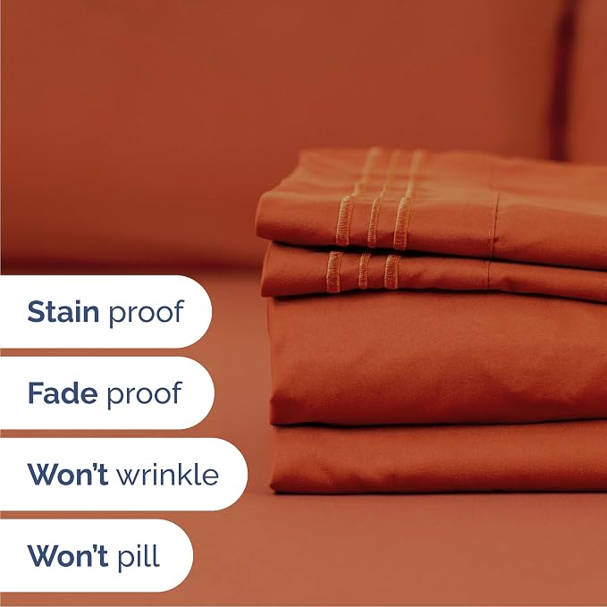 Cal King Size 4 Piece Sheet Set - Breathable & Cooling Sheets - Terracotta | Hotel Luxury Bed Sheets for Women & Men, Deep Pockets, Easy-Fit, Extra Soft & Wrinkle Free Sheets, Oeko-Tex Bed Sheet Set