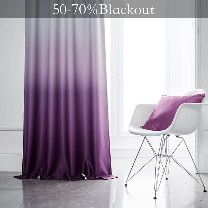 SimpleHome Ombre Gradient Purple White to Gray Curtains for Bedroom,52Wx84L | Room Darkening Curtains,Light Blocking Thermal Insulated Grommet Window Curtains for Living Room,2 Panels,84 Inches Length