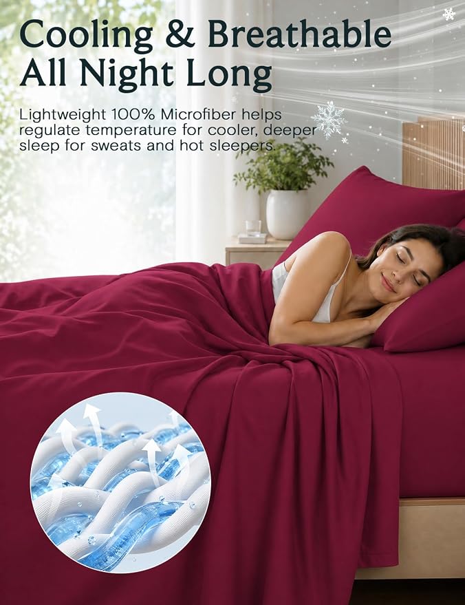 LuxClub 6 PC Full Size Sheet Set Bed Sheets Deep Pockets 18" Eco Friendly Wrinkle Free Cooling Sheets Machine Washable Hotel Bedding Silky Soft - Burgundy Full… | LuxClub Silky Fitted Sheet & Pillowcase Sets, Breathable Hotel Luxury Bedding for Mattres...