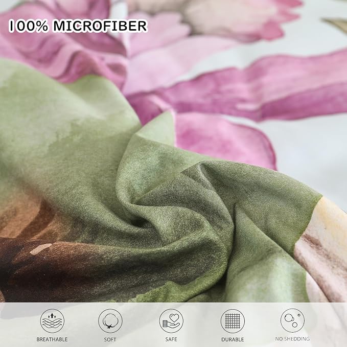 Yogeneg Queen Comforter Set 7 Piece Bed in a Bag,Elegant Floral Botanical Pattern Green Bedding Set,Soft Microfiber Comforter with Sheet Set,All Season Bed Set(Green Floral,Queen)