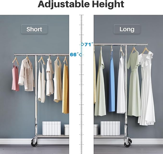 HOKEEPER Clothing Garment Rack Capacity 525LBS Collapsible Clothes Rack | Adjustable Clothing Racks on Wheels Rolling Clothes Rack for Hanging Clothes Heavy Duty Commercial Easy Assemble 75"W*71"H