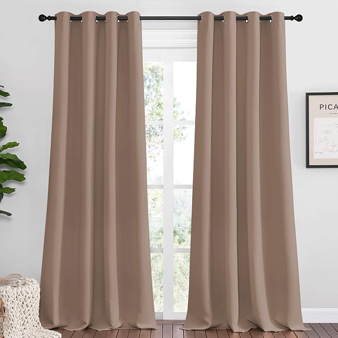 NICETOWN Bedroom Blackout Curtains Drapes Set of 2, 55 by 90-in Cappuccino | Window Treatment Thermal Insulated Solid Grommet Blackout Draperies for Bedroom
