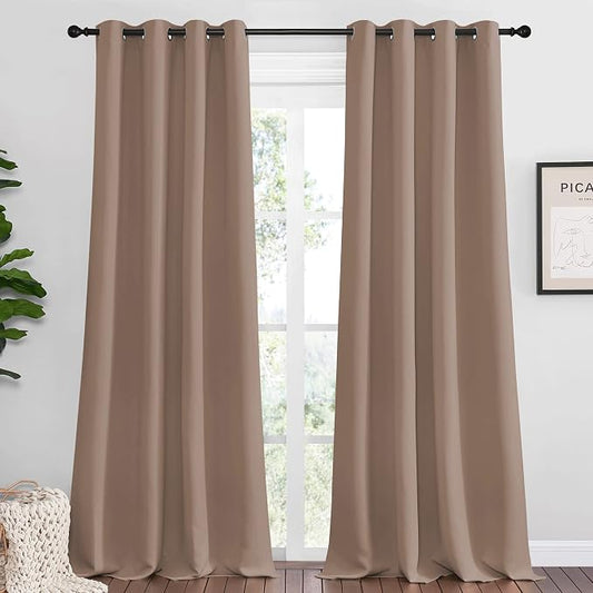 NICETOWN Bedroom Blackout Curtains, Set of 2, 55 x 102-inch, Cappuccino | Window Treatment Thermal Insulated Solid Grommet Blackout Draperies for Bedroom