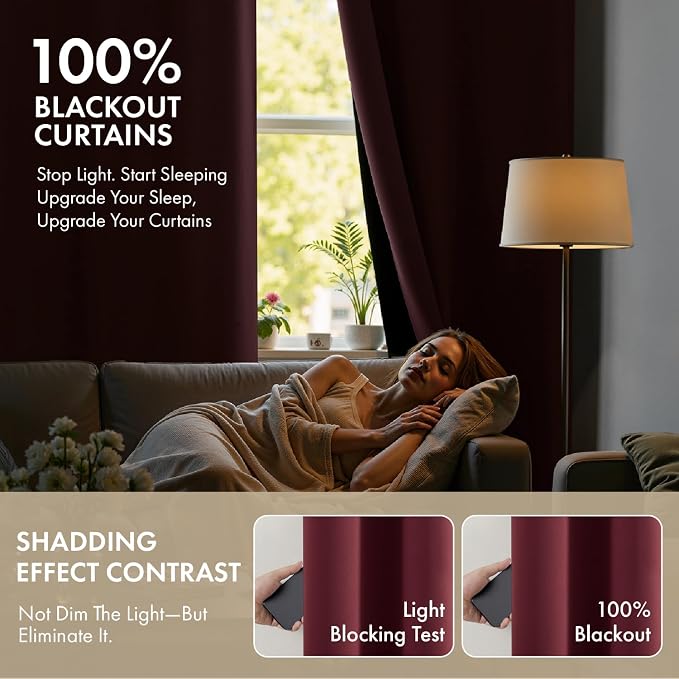 MIULEE Burgundy Red 100% Blackout Curtains for Bedroom 40x54 Inch 2 Panels | 2 Thick Layers Thermal Insulated Short Curtains with Black Liner, Noise Reducing Grommet, Drapes for Living Room