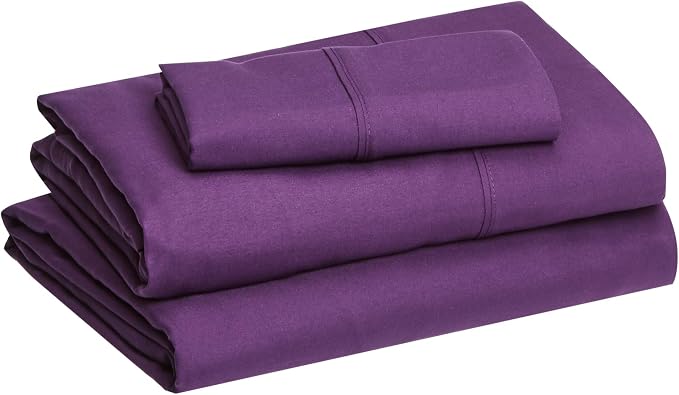 Amazon Basics Lightweight Super Soft Breathable Wrinkle-Free Microfiber 3-Piece Bed Sheet Set with 14-Inch Deep Pockets, Twin, Plum, Solid