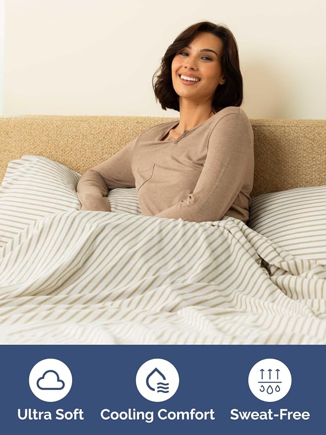 Extra Deep Full Fitted Sheet - Single Fitted Sheet Only - Beige Stripes | Easily Fits 18 inch to 24 inch Mattress, Soft, Wrinkle Free, Breathable & Comfy, Extra Deep Pockets Hotel Luxury Fitted Sheet