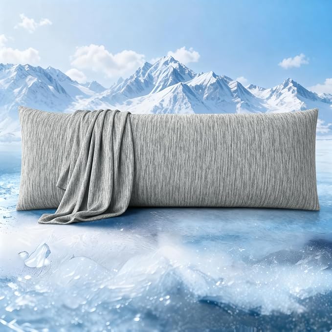 ZonLi Cooling Body Pillowcase for Hot Sleepers, Breathable Body Pillow Cover, Double-Sided Cooling Fabric, Soft Silky Touch, Ideal for Night Sweats, 20 x 54 Inch, Light Grey
