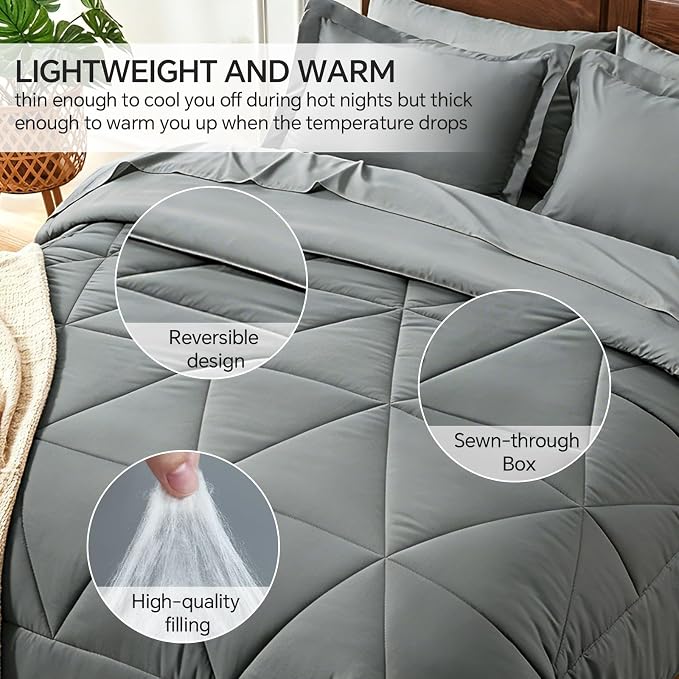 BEDELITE Twin Comforter Set 5 Pieces, Solid Dark Grey Bed in A Bag | Soft All Season Down-Alternative Comforter, Sheets, Pillowcases & Shams, OEKO-TEX Certified Bedding for Bedrrom, Guest Room