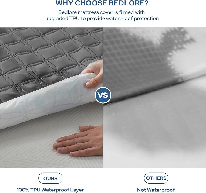BEDLORE Waterproof Queen Size Mattress Protector, Deep Pocket Fit, Washable | Soft Noiseless Breathable Bed Mattress Cover Pad, Fits 6-18 Inch Deep Mattresses, Ideal for Home, Bedroom, Hotel, Gray