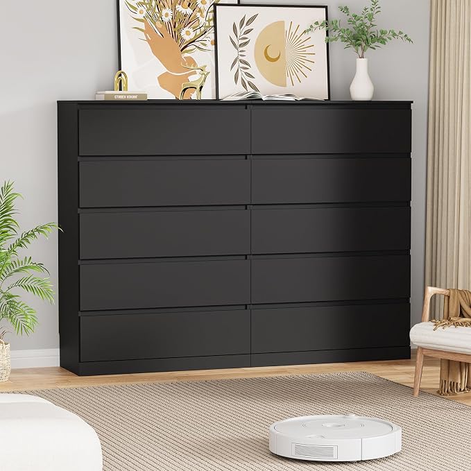 Dresser for Bedroom with 5 Drawers, 14.2" D x 31.5" W x 47.3" H, Black | Modern Chest of Drawers with Hidden Drawer,Wood Storage Dresser, Storage Organizer for Living Room, Closet, Hallway