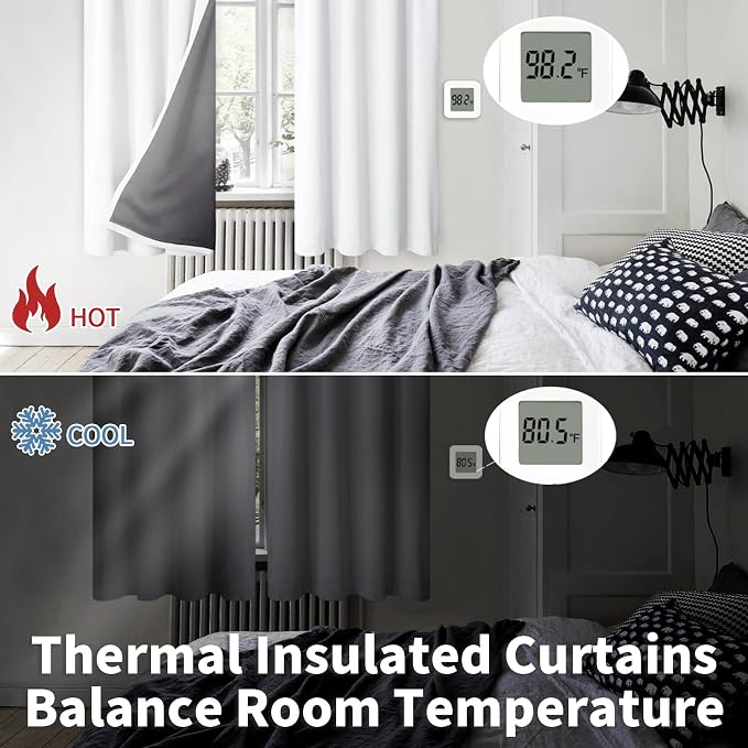 BGment White Blackout Curtains for Bedroom 72 Inch Long 2 Panels | Thermal Insulated Black Out Curtains, Room Darkening Soundproof, Rod Pocket Window Curtains for Living Room, 52 x 72 Inch