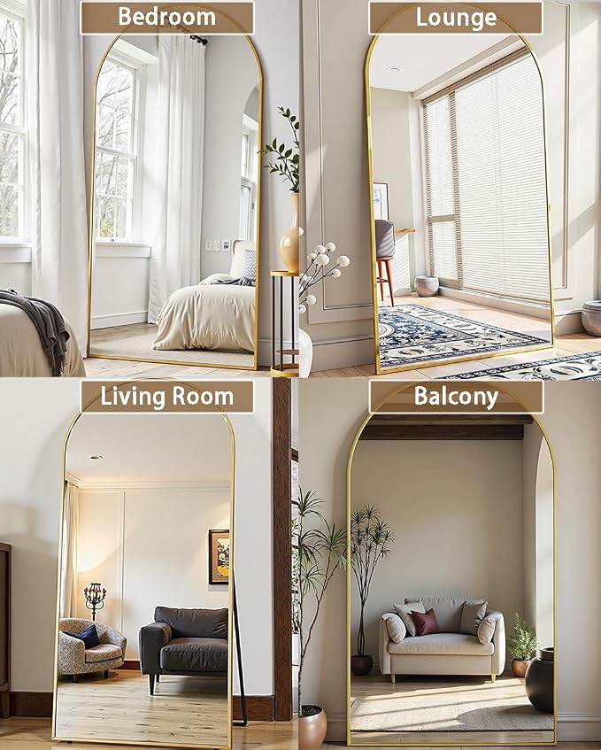 Dewfig Arched Full Length Mirror, 76"x34" Large Floor Mirror, Gold | Aluminum Alloy Frame Full Body Mirror, HD Shatterproof Tempered Glass, Lean/Stand/Wall for Living Room,Bedroom, Dressing Room