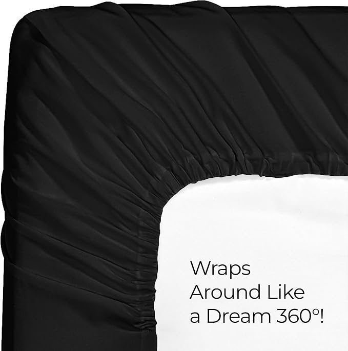 Pack of 2 Twin XL Fitted Sheet, Fits Up to 16 Inch Deep Pocket, Black | Hotel Comfort, Cooling & Breathable Cotton like Polyester, Easy Fit, Wrinkle & Fade Resistant, Snug Fit, Easy Care, Oeko-Tex