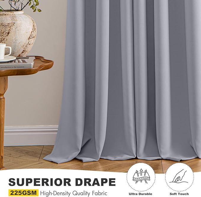 MIULEE Blackout Curtains for Bedroom 2 Panels 40 x 72 Inch Long Silver Grey | Thermal Insulated, Living Room Darkening Grommet Drapes, Noise Reducing, Light Blocking Window Treatments