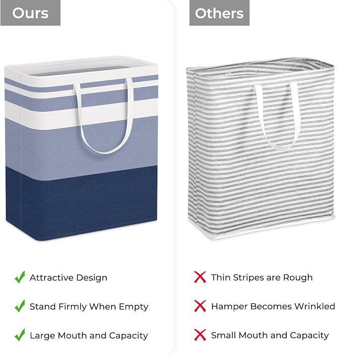 HomeHacks 2 Pack Large Laundry Baskets, Laundry Hampers Bags (Blue 100Lx2) | Waterproof, Freestanding, Collapsible Clothes Hamper with Reinforced Handles in Laundry Room, Dorm, Bathroom, Bedroom