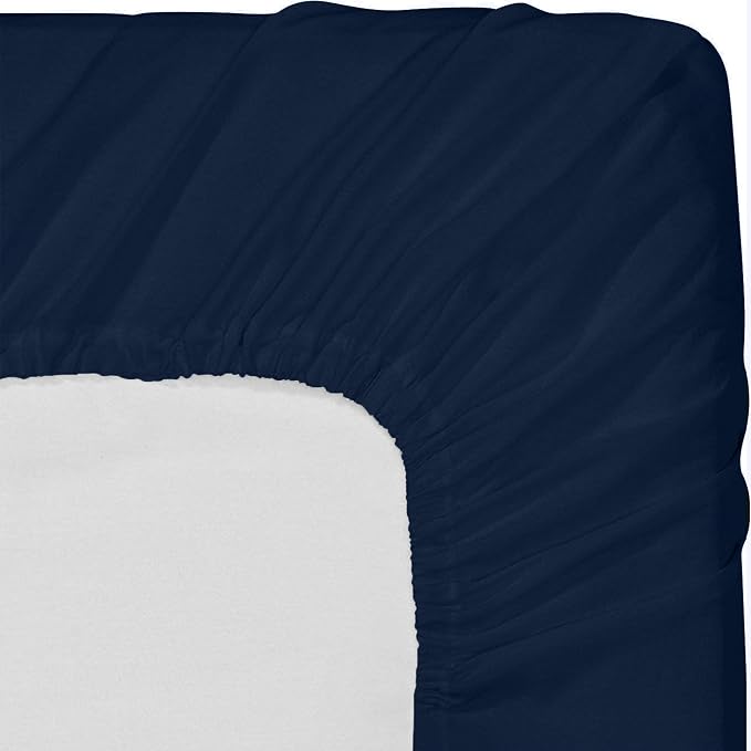 Pack of 6 Queen Fitted Sheet, Fits Up to 16 Inch Deep Pocket, Navy | Hotel Comfort, Cooling & Breathable Cotton like Polyester, Easy Fit, Wrinkle & Fade Resistant, Snug Fit, Easy Care, Oeko-Tex