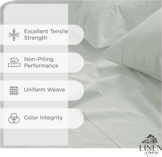 Linen Home 2-Pack Queen Sheet Set, 100% Cotton Percale Bedding, 8-Piece Value Bundle, Deep Pocket Cooling Bed Sheets for Hot Sleepers, Breathable & Crisp Hotel Quality, Long-Staple Cotton, Dove Grey