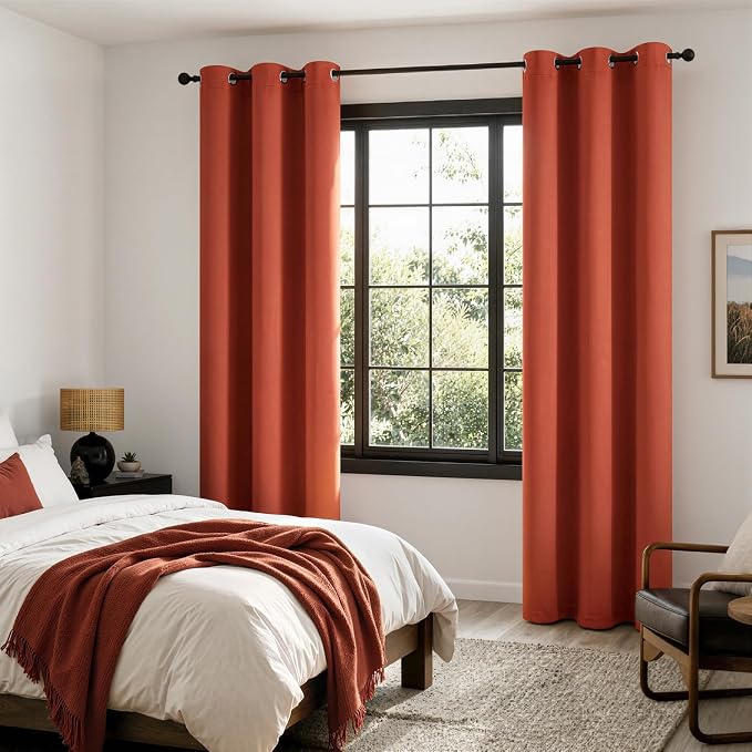 MIULEE Fall Burnt Orange 100% Blackout Curtains for Bedroom 40x84 Inch Long | 2 Thick Layers Thermal Insulated Window Curtains with Black Liner, Noise Reducing Grommet, Drapes for Living Room, 2 Panels